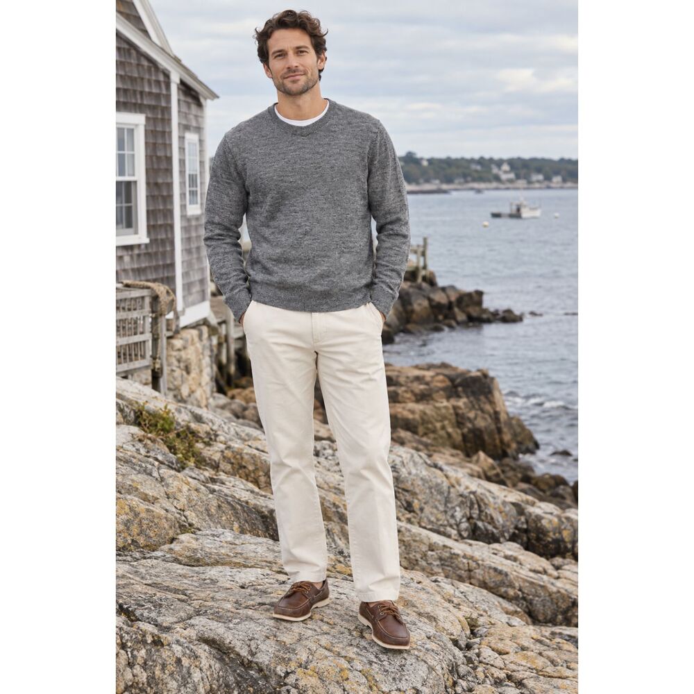 Men's Gray Solid Knit V-Neck Long Sleeve Pullover Sweater S Fisherman Coastal